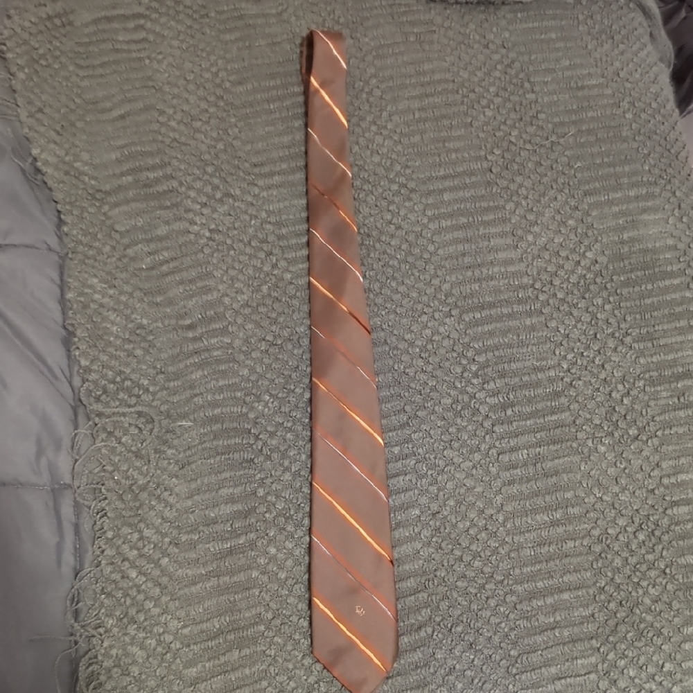 Dior Orange and Brown Striped Tie Made In France